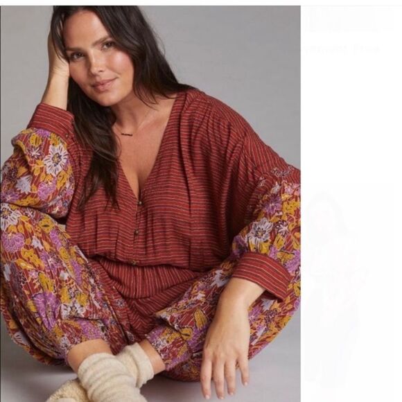 Anthropologie The Breezy Open-Back Jumpsuit Sz Small Bohemian Red Floral Details - Picture 2 of 9